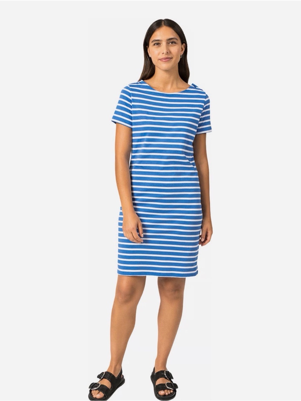 Blue and White Striped Short Sleeve T-Shirt Dress
